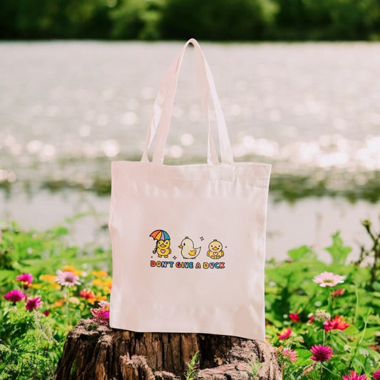 “Don’t give a duck” Tote Bag, retro colourful tote, reusable bag, grocery bag, canvas bag