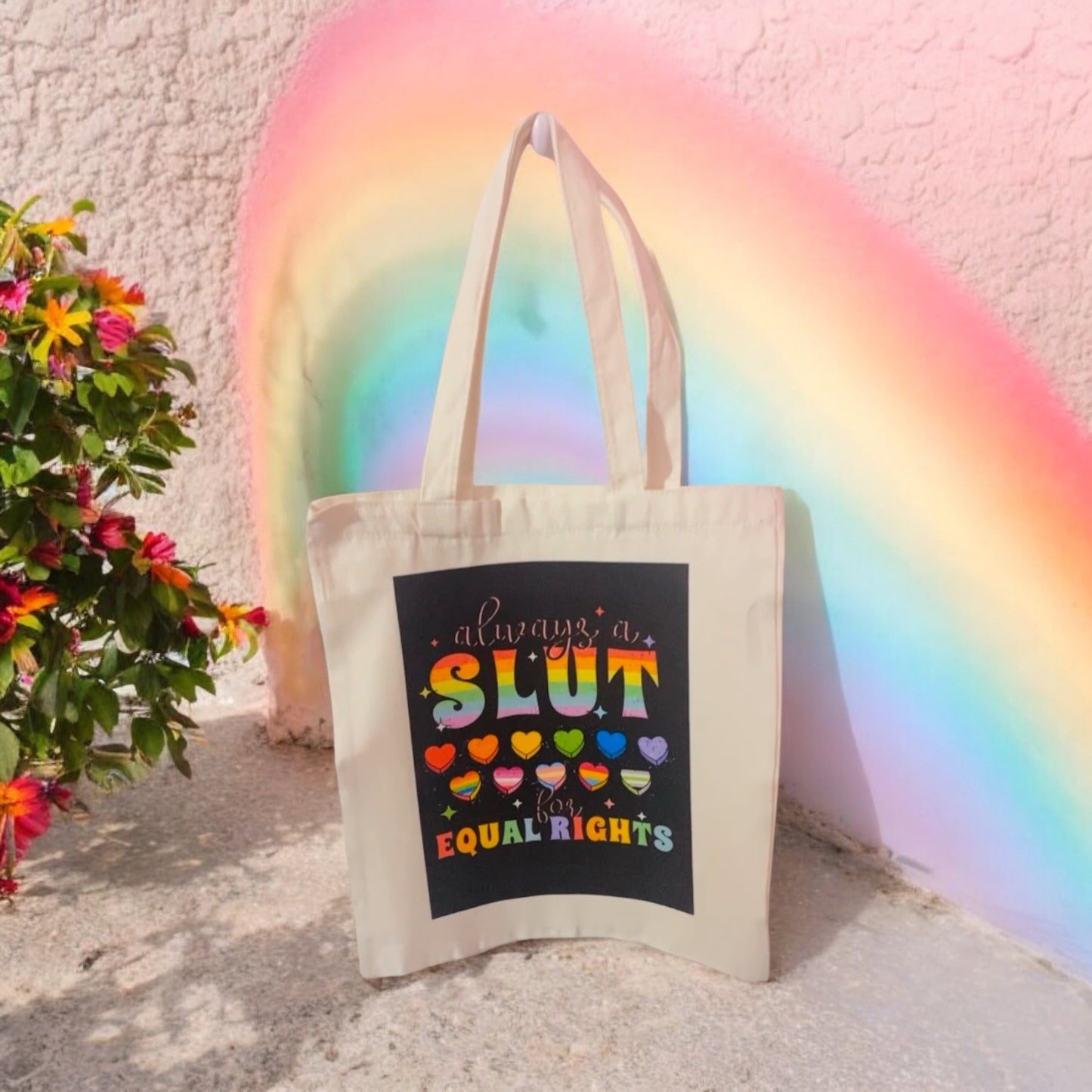 Always a slut for equal rights, Gay pride Tote Bag, colourful tote, reusable bag, grocery bag, canvas bag, LGTQB, lesbian couple