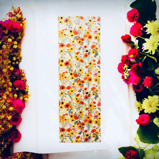 Laminated Cute floral bookmark, flowers, girly, cottage core, orange florals, yellow florals, red florals