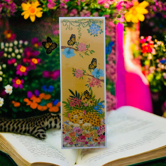 Cute sleeping baby tiger bookmark, floral, flowers, pets