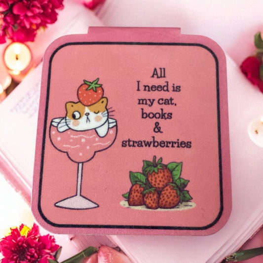 “All I need is my Cat” books & strawberries bookmark magnet