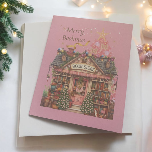 Merry Bookmas Greeting card, Bookish Greeting Card for Book Lovers, Christmas Bookshop